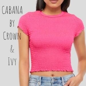 CABANA by Crown & Ivy Junior's Short Sleeve Smocked T-Shirt in Pink